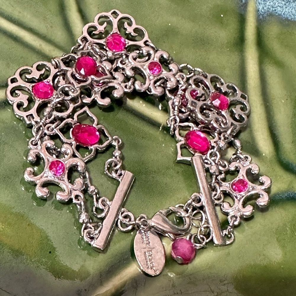 White House Black Market Pink Rhinestone & Silver Bracelet